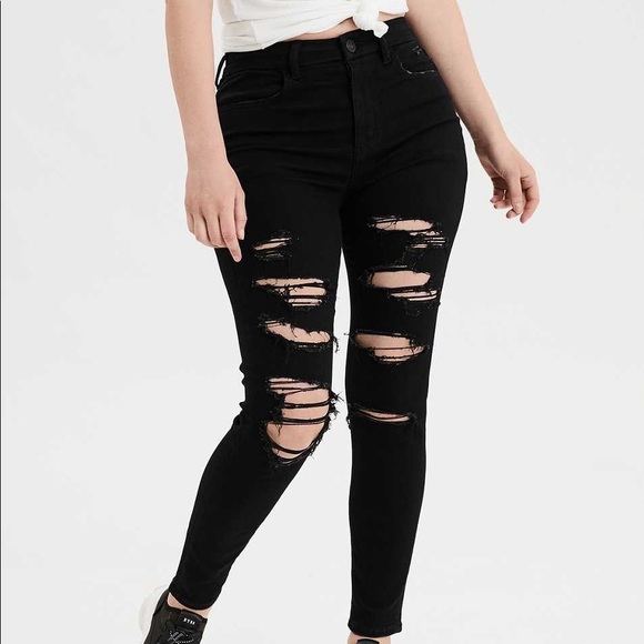Nwot Aeo Destroyed Black Hi Rise Curvy 